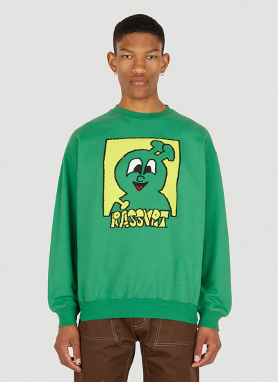 Shop Rassvet Captek Flocked Knit Sweatshirt In Green