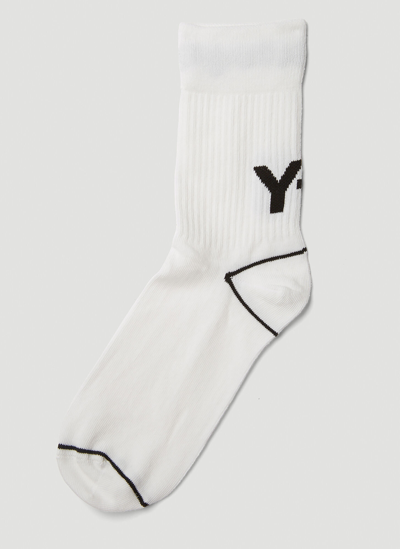 Shop Y-3 Logo Intarsia Socks In White