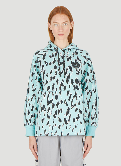 Shop Adidas By Stella Mccartney Leopard Print Hooded Sweatshirt In Blue