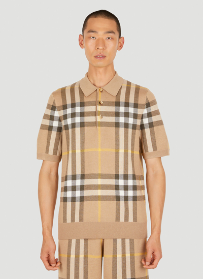Shop Burberry Check Polo Shirt In Beige