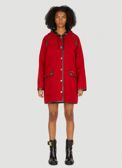 Shop Burberry Contrast Trim Hooded Coat In Red