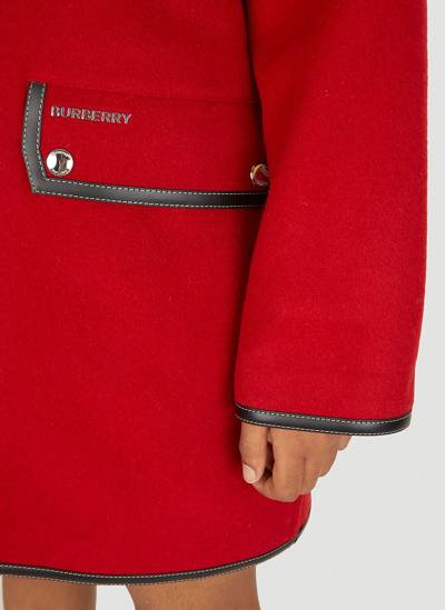 Shop Burberry Contrast Trim Hooded Coat In Red