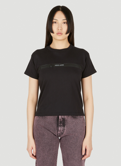 Shop Aries Shrunken Zip T-shirt In Black