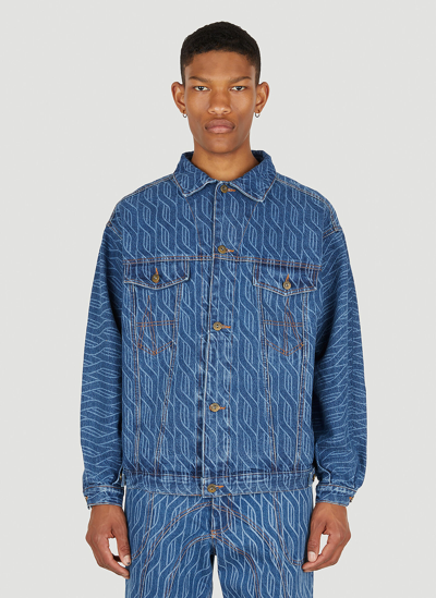 Shop Ahluwalia Signature Laser Denim Jacket In Blue