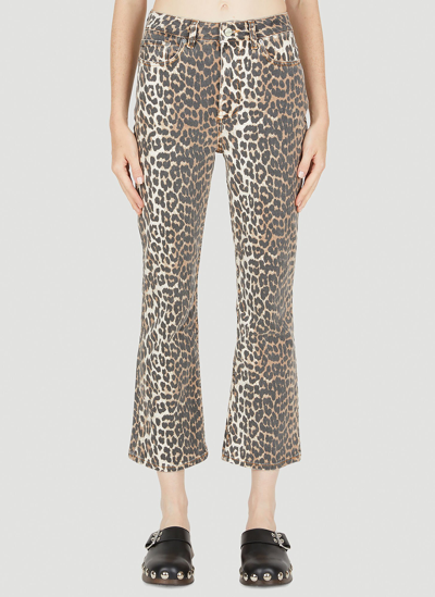 Shop Ganni Betzy Leopard Print Jeans In Brown