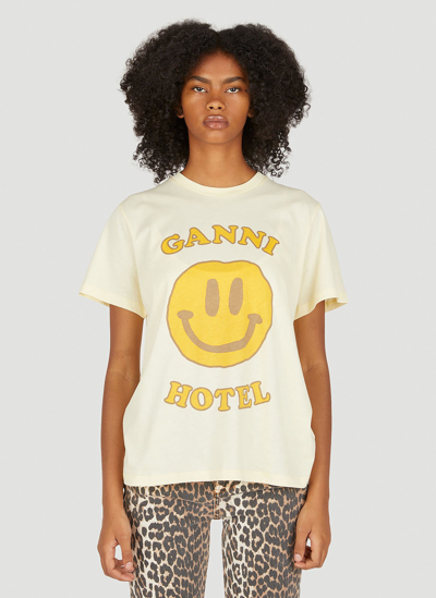 Shop Ganni Hotel T-shirt In Yellow