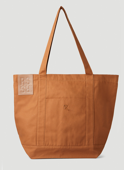 Shop Raf Simons Logo Plaque Tote Bag In Brown