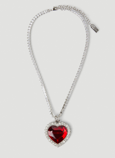 Shop Vetements Crystal Heart Necklace In Red