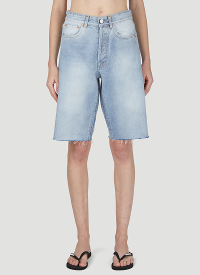 Shop Vetements Wide Leg Denim Shorts In Blue