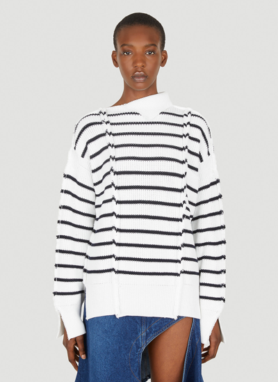 Shop Marni Crewneck Stripe Sweater In White
