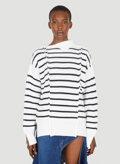 Marni Disrupted Breton Stripe Sweater In White | ModeSens