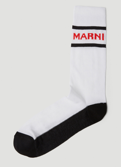 Shop Marni Colour Block Logo Socks In White