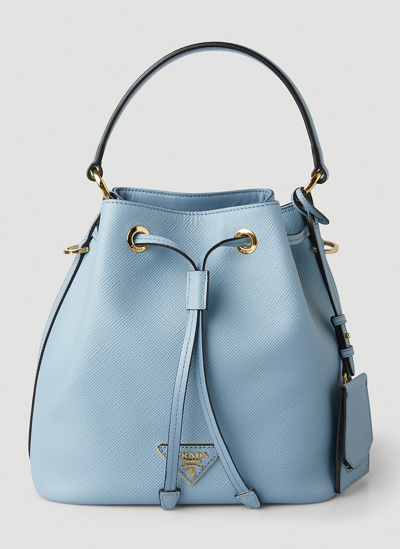 Shop Prada Saffiano Leather Bucket Bag In Blue