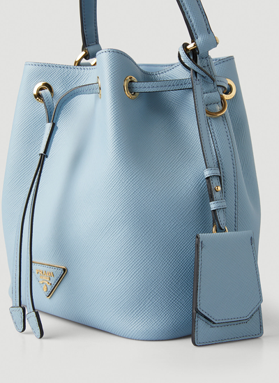 Shop Prada Saffiano Leather Bucket Bag In Blue
