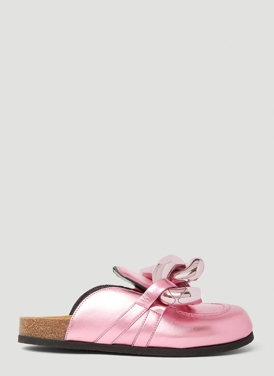 Shop Jw Anderson Metallic Chain Loafers In Pink