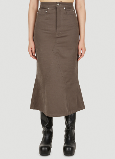 Shop Rick Owens Denim Godet Skirt In Brown
