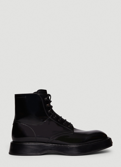 Shop Dolce & Gabbana Brushed Lace Up Boots In Black