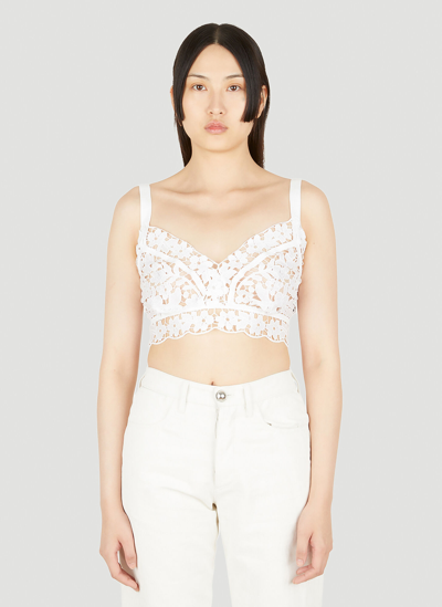 Shop Dolce & Gabbana Floral Lace Crop Top In White