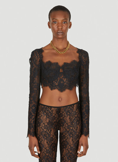 Shop Dolce & Gabbana Cropped Lace Bustier In Black