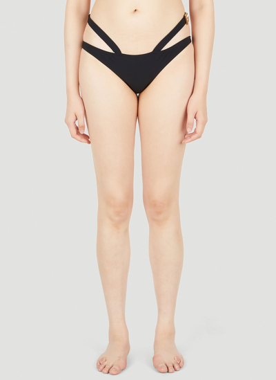 Shop Dolce & Gabbana Slip Logo Plaque Bikini Bottoms In Black