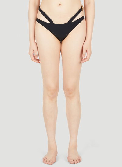Shop Dolce & Gabbana Slip Logo Plaque Bikini Bottoms In Black