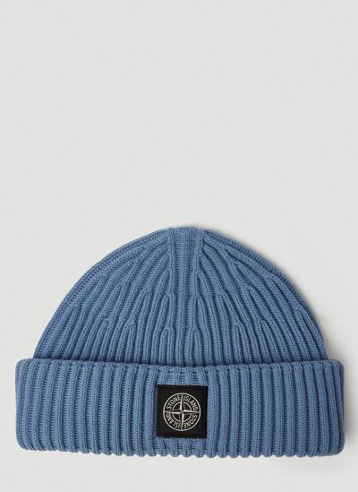 Shop Stone Island Compass Patch Beanie Hat In Blue