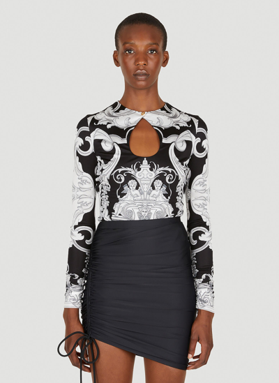 Shop Versace Silver Baroque Print Bodysuit In Black