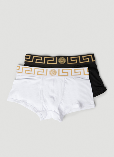 Shop Versace Set Of Two Greca Briefs In Black And White