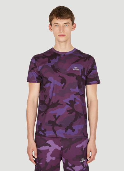 Shop Valentino Camouflage T-shirt In Purple