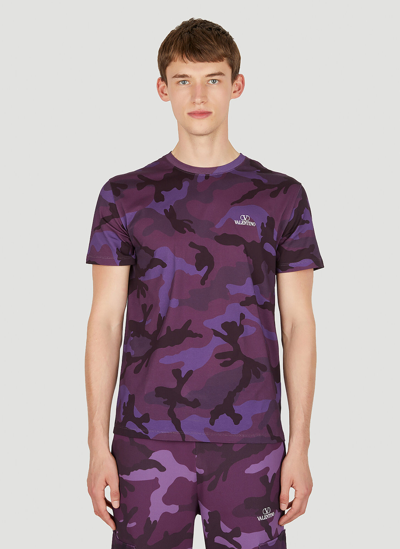 Valentino Camouflage-print Cotton T-shirt In Purple