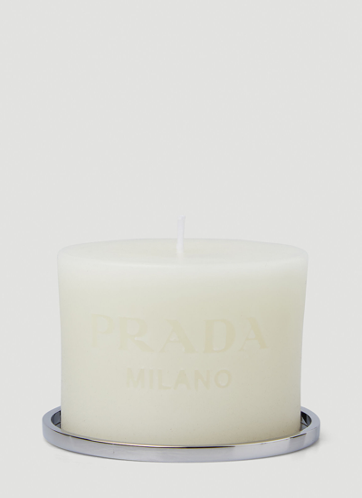 Shop Prada Logo Engraved Candle In White