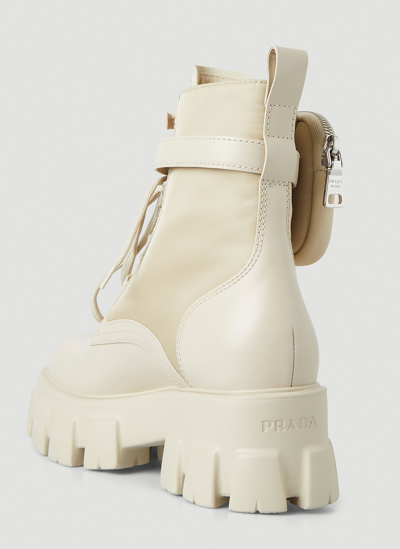Shop Prada Monolith Ankle Boots In Beige