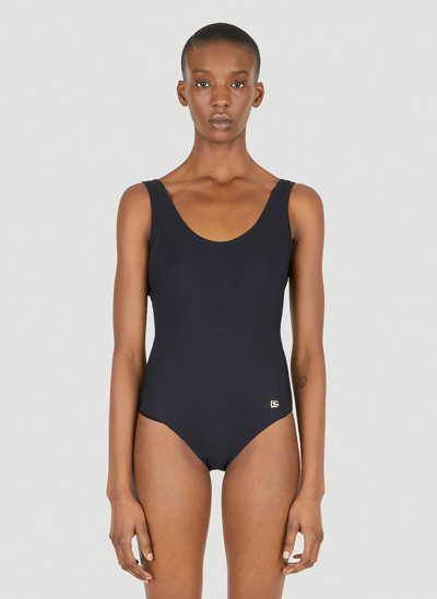 Shop Dolce & Gabbana Logo Plaque Swimsuit In Black