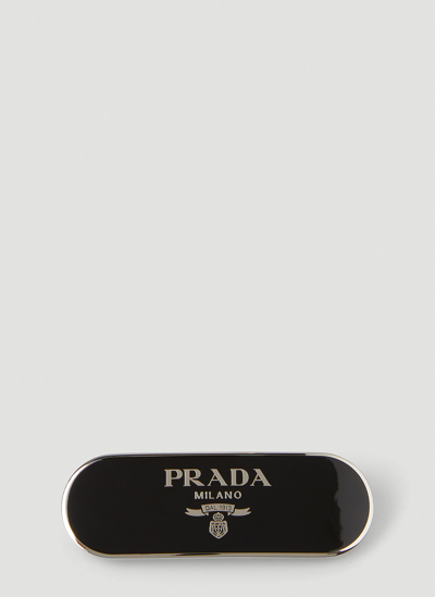 Shop Prada Logo Plaque Hair Clip In Black