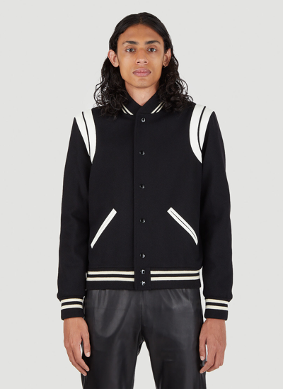 Saint Laurent Teddy Varsity Bomber Jacket In Black