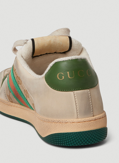 Gucci Screener Distressed Low-top Sneakers In Brown