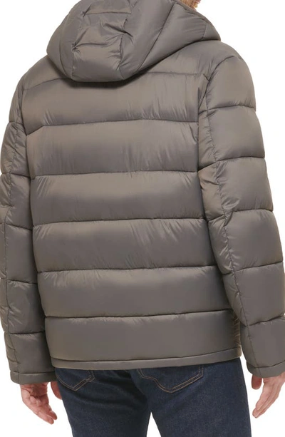 Shop Cole Haan Hooded Nylon Puffer Jacket In Charcoal