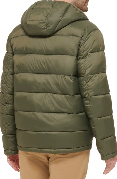 Shop Cole Haan Hooded Nylon Puffer Jacket In Army Green