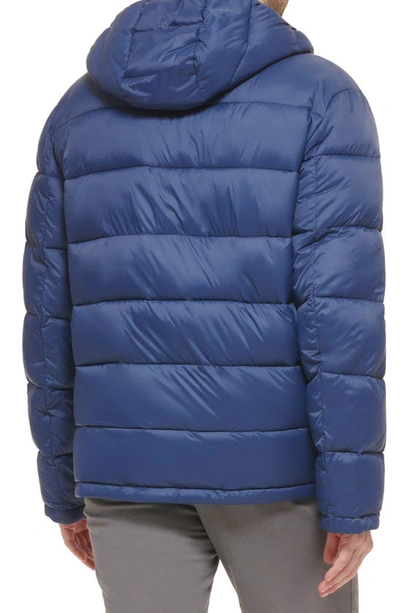 Shop Cole Haan Hooded Nylon Puffer Jacket In Navy