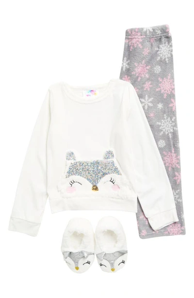 Shop Btween Kids' Embellished Kangaroo Pocket Pajama & Slippers Set In Ivory