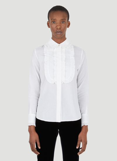 Shop Saint Laurent Ruffle Bib Shirt In White