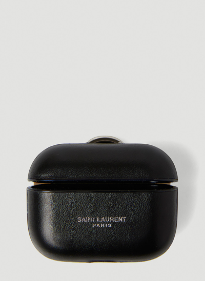Shop Saint Laurent Logo Airpods Case In Black