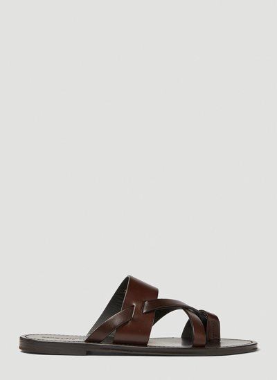 Shop Saint Laurent Culver Flat Sandals In Brown