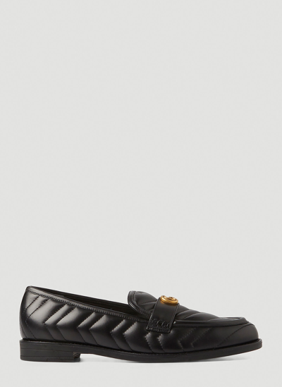 Shop Gucci Marmont Embossed Loafers In Black