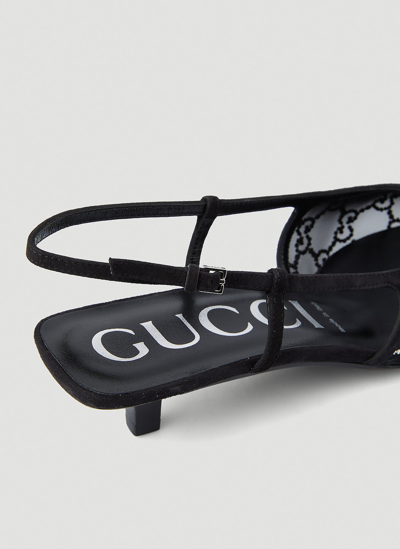 Gucci Crystal Gg Slingback Kitten Heels In Black