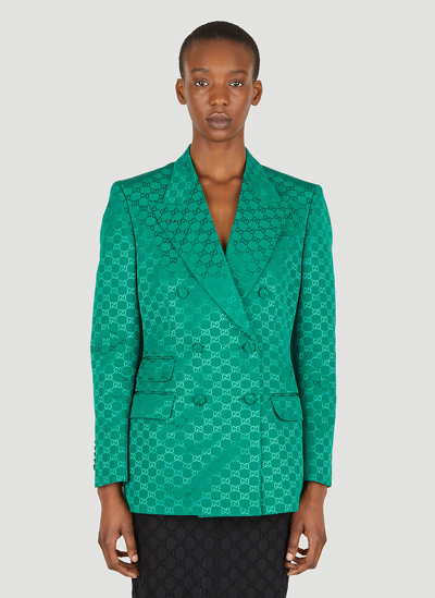 Shop Gucci Gg Jacquard Double Breasted Blazer In Green