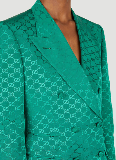 Shop Gucci Gg Jacquard Double Breasted Blazer In Green