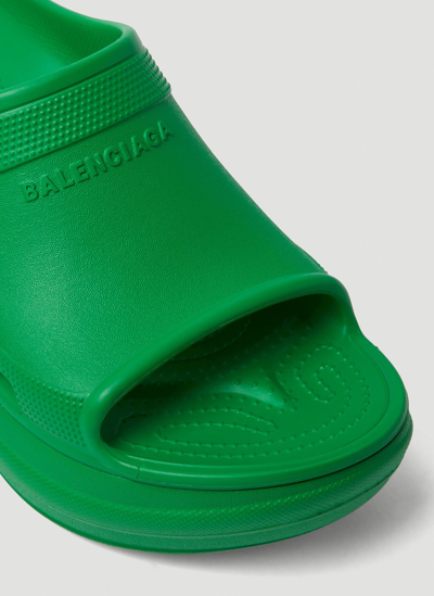 Shop Balenciaga X Crocs Platform Pool Slides In Green