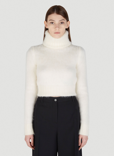 Shop Saint Laurent Cropped Turtleneck Sweater In Beige