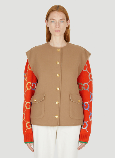 Shop Gucci Reversible Gg Sleeveless Jacket In Camel
